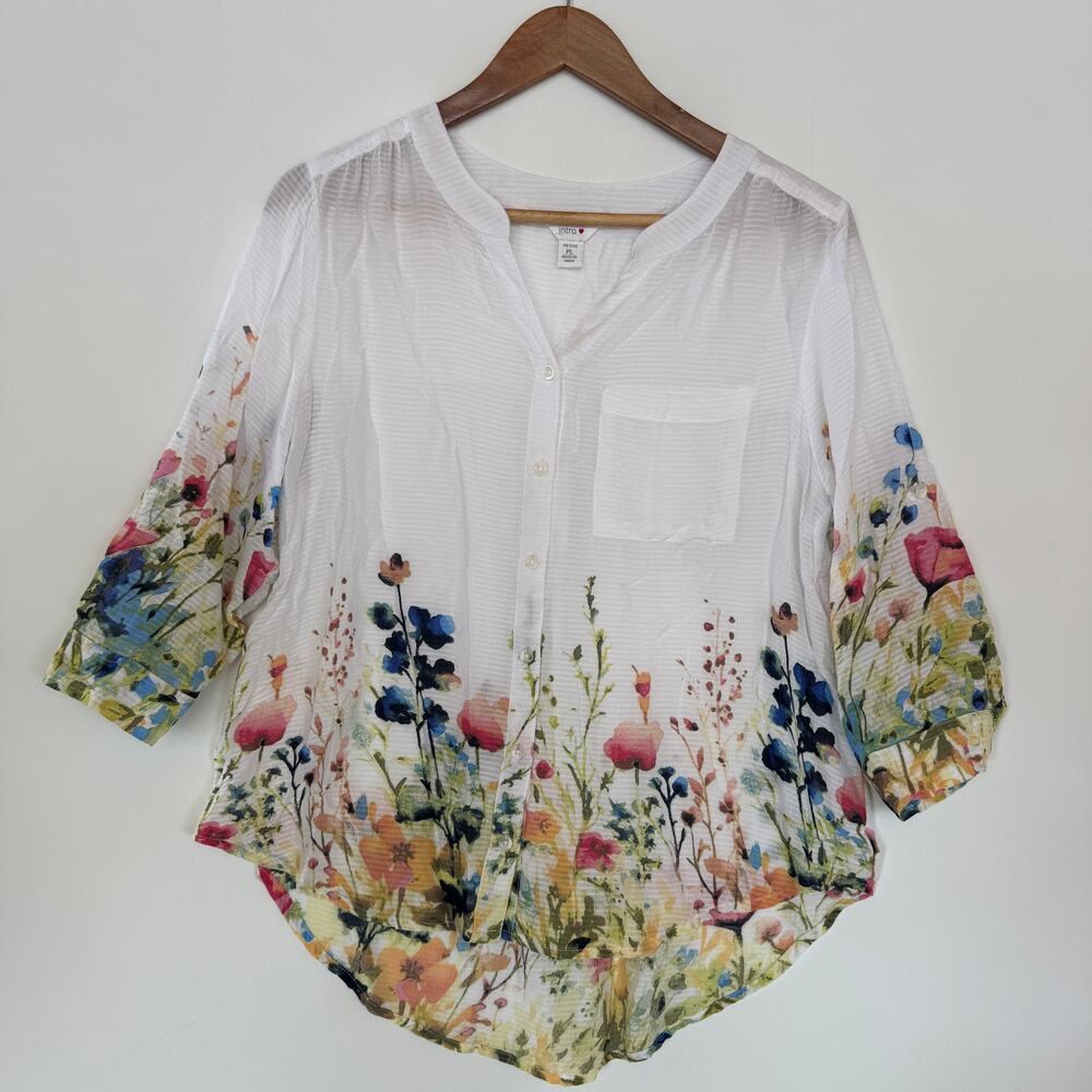 Intro white lightweight blouse with beautiful floral pattern, PL, 100% modal